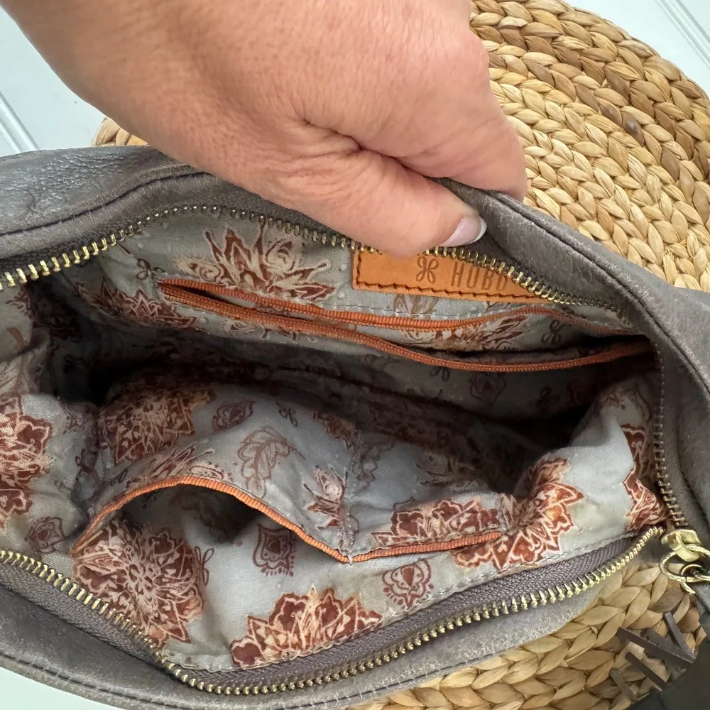 HOBO Gray Leather Hobo Shoulder Bag with Tassel